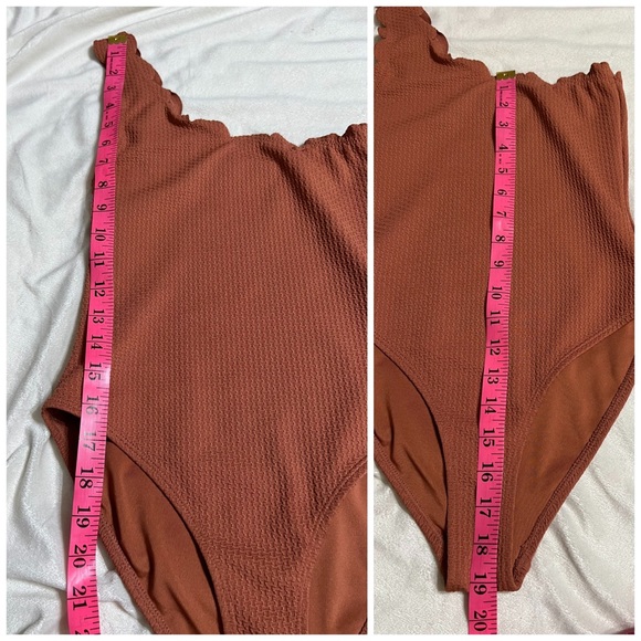 Topshop scallop one shoulder one piece swimsuit rust size 2 - Picture 6 of 8
